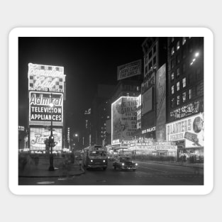 Times Square at Night, 1953. Vintage Photo Sticker